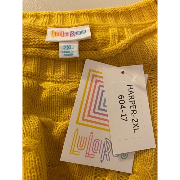 NWT LuLaRoe Harper Cable Knit Pullover Sweater Yellow 2XL - Picture 4 of 8